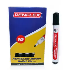 Penflex Black Permanent Marker  Bullet Tip   Box of 10